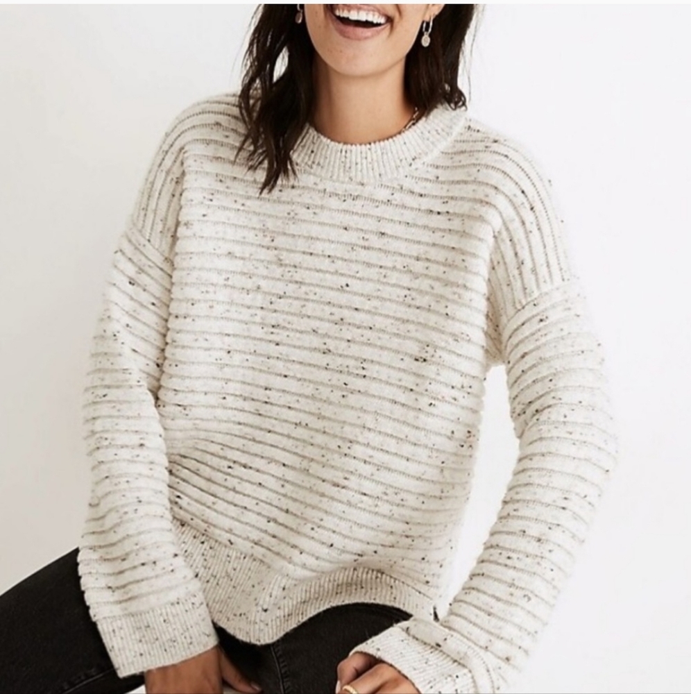 Madewell Ribbed Confetti Donegal Elsmere Pullover Split Hem Sweater L